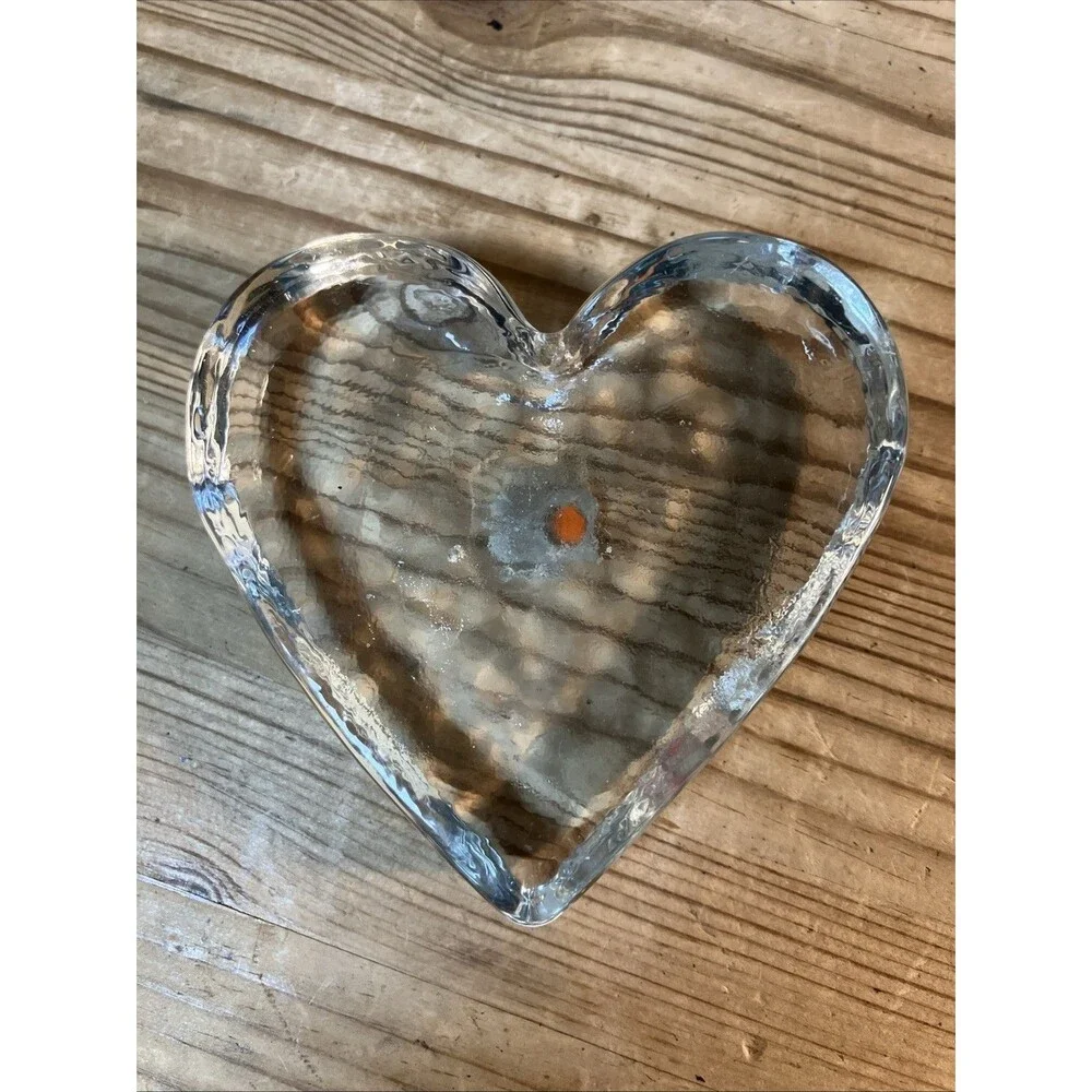 Vintage Blenko Clear Glass Heart Shaped Paperweight With Original Sticker